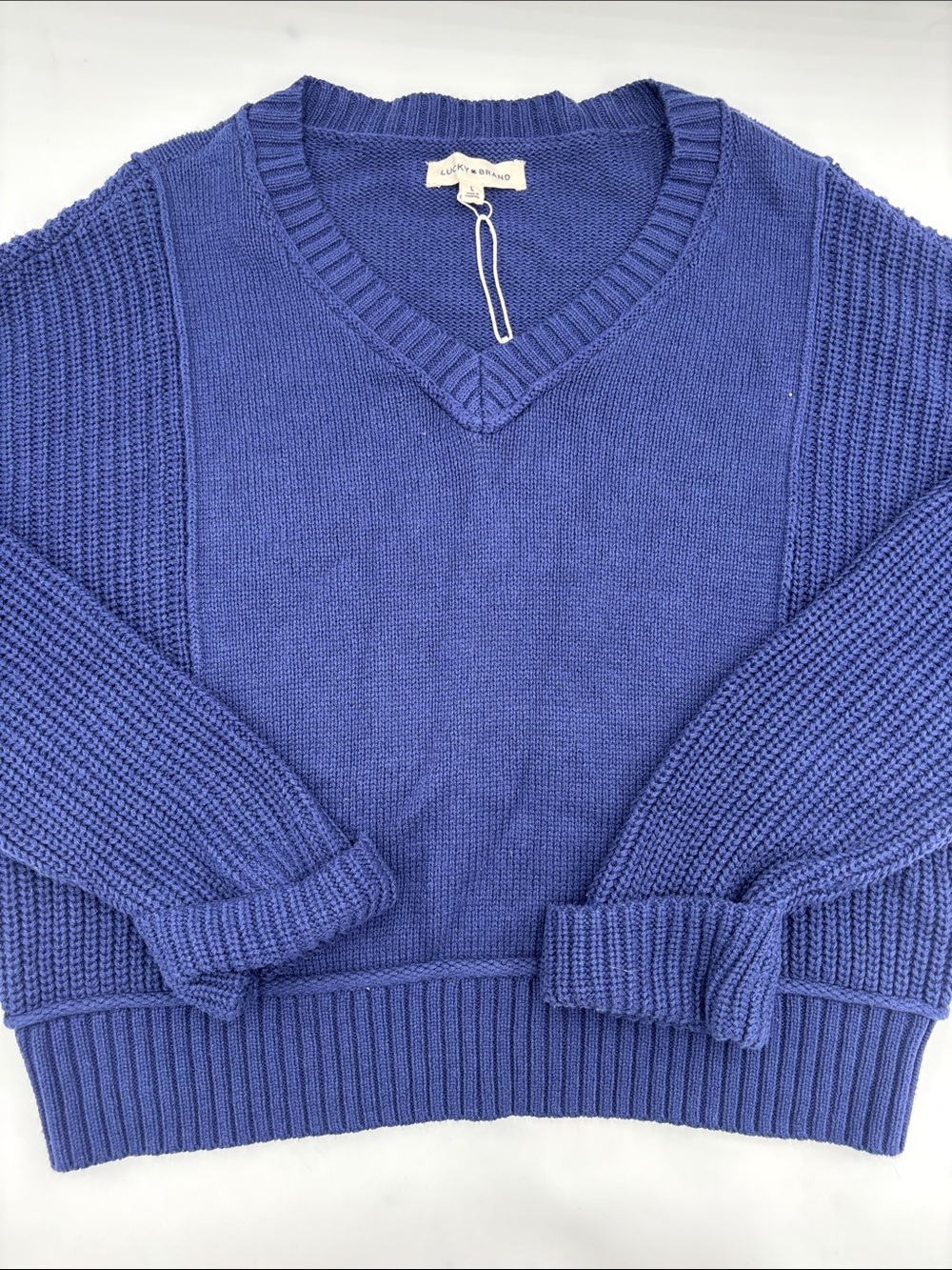 Lucky Brand Textured V-Neck Sweater in Medieval Blue